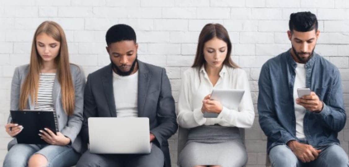 Business People Line Business people sit chairs in line