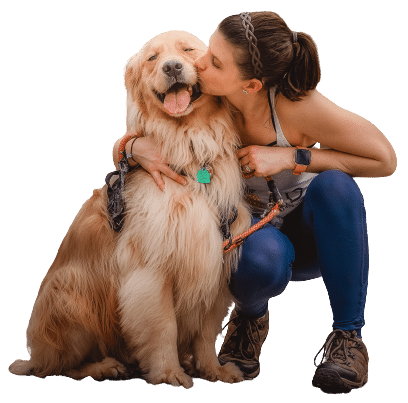 golden retriever and girl kiss